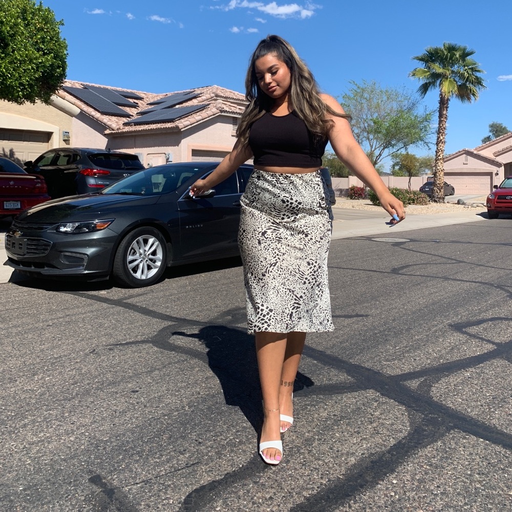 animal print silk midi skirt